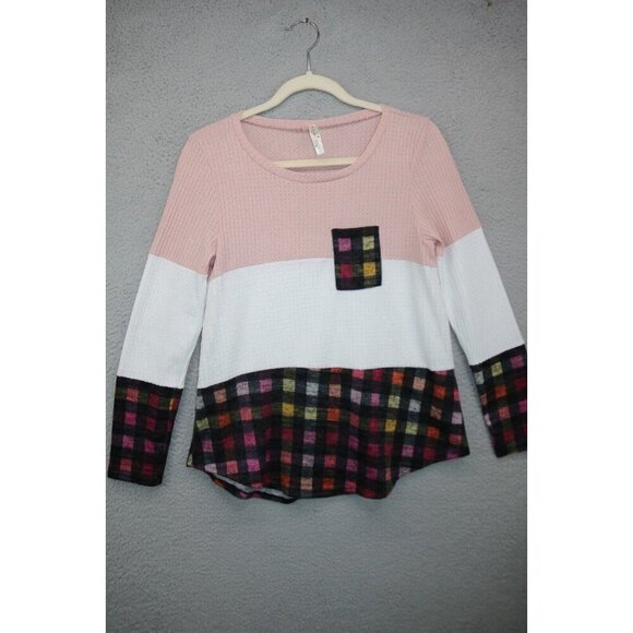 Miss 2 Day Waffle Knit Long Sleeve Top-Mixed Prints-Size Medium - Picture 1 of 10